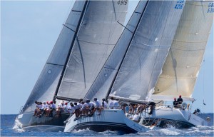 Spinnaker 1 Class Defiance, Arethusa and Music racing at Les Voiles de Saint Barth © Les Voiles de Saint Barth  Christophe Jouany